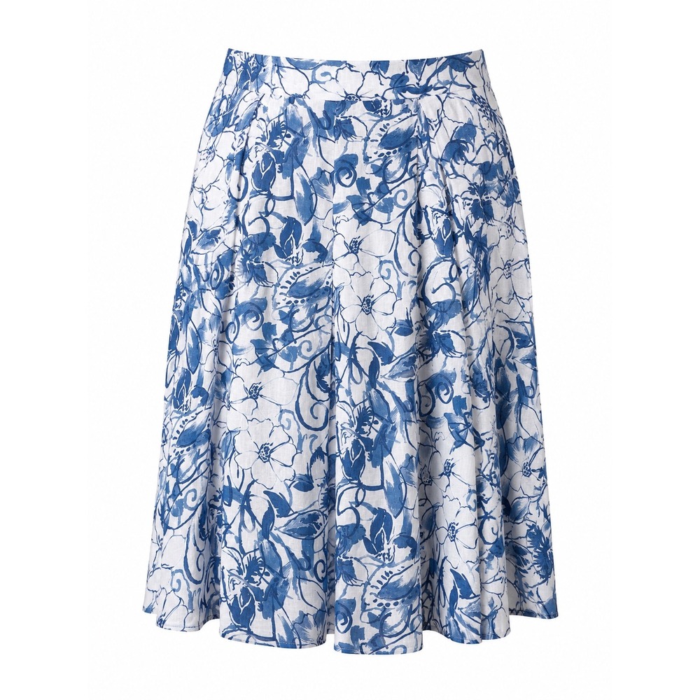 JM Collection Woman 22W 100% Linen Blue White Floral Midi Skirt Plus Size